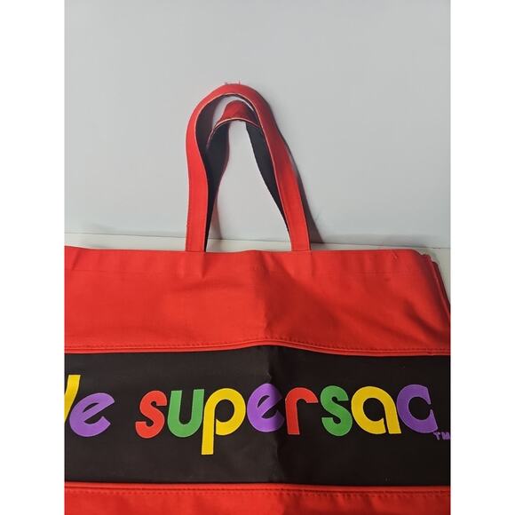 Le Supersac Red Oversized Shopper Bag Tote Carry On Rainbow Vintage - Picture 5 of 16